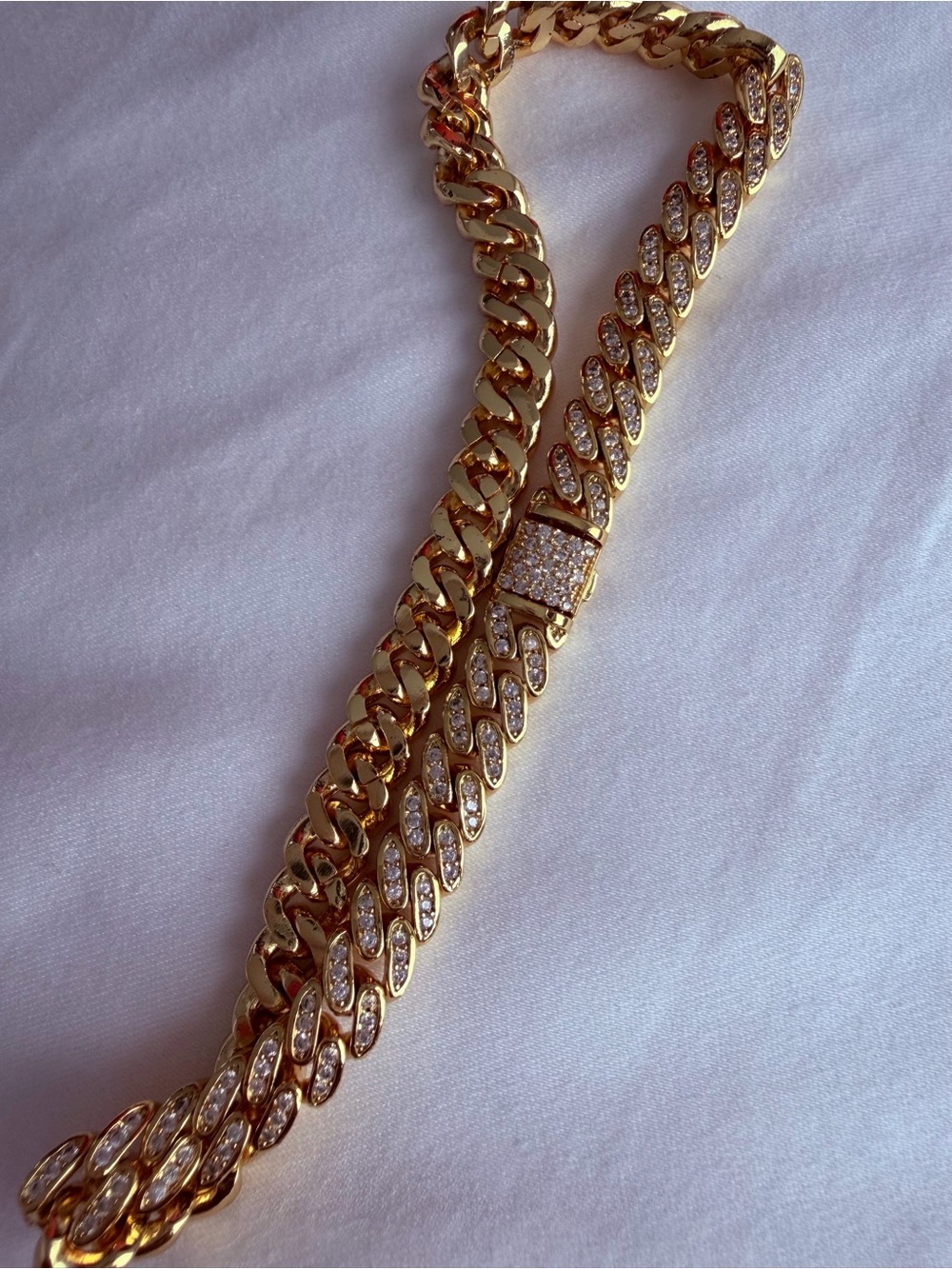 Gold Tone Crystal Cuban Link Statement Anklet 9” Pavé Iced Out